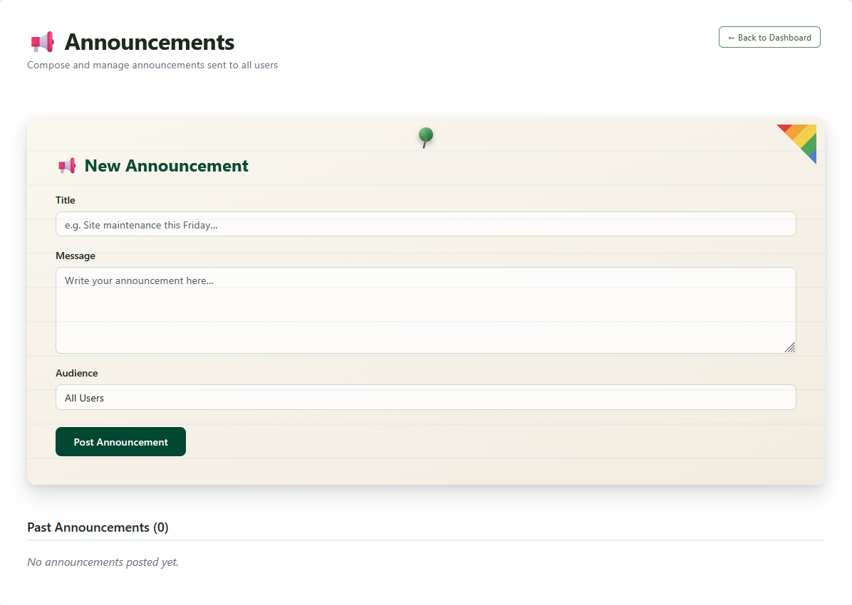 Admin Announcements